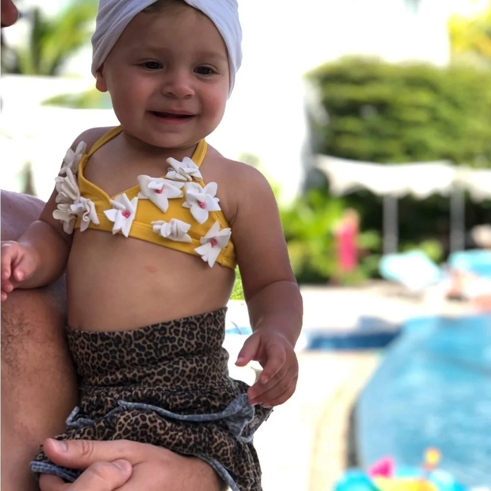 Designer From Denny’s! Janie and Jack Yellow Floral Applique Two-Piece Swim Set